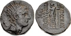 Greek SELEUKID EMPIRE. Antiochos IV Epiphanes. 175-164 BC. Æ (18.5mm, 7.86 g, 1h). Antioch on the Kallirhoe (Edessa) mint. Struck circa 168-164 BC. Radiate and diademed head right / Zeus standing left