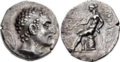Greek SELEUKID EMPIRE. Antiochos IV Epiphanes. 175-164 BC. AR Tetradrachm (26mm, 17.00 g, 12h). Seleukeia on the Tigris mint. Diademed head right / Apollo Delphios, testing arrow in right hand, restin