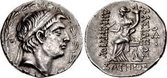 Greek SELEUKID EMPIRE. Demetrios I Soter. 162-150 BC. AR Tetradrachm (30mm, 16.58 g, 1h). Uncertain Mint 84, probably in Mesopotamia. Diademed head right within laurel wreath / Tyche, holding scepter 