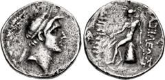 Greek SELEUKID EMPIRE. Demetrios I Soter. 162-150 BC. AR Tetradrachm (28mm, 16.65 g, 11h). Antioch on the Persian Gulf mint. Diademed head right within fillet border / Apollo Delphios, testing arrow i