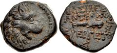 Greek SELEUKID EMPIRE. Antiochos VII Euergetes (Sidetes). 138-129 BC. Æ (15.5mm, 2.89 g, 10h). Antioch on the Orontes mint. Dated SE 177 (136/5 BC). Head of lion right / Club; Δ to outer left, ZOP (da