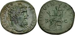 Roman Imperial Pertinax. AD 193. Æ Sestertius (29.5mm, 20.31 g, 12h). Rome mint. IMP CAES P HELV PERTINAX AVG, laureate head right / OPI • DIVIN TR • P COS • II, Ops seated left, holding grain ears in