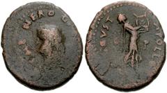 ACHAEA, Patrae. Nero. 54-68 AD. Æ As (22mm, 8.57 g, 12h). Struck 66/7 AD. Bare head left / Apollo (Nero) standing right, playing the lyre. BCD Peloponnesos 548.5 (this coin); RPC I 1275.2 (this coin);