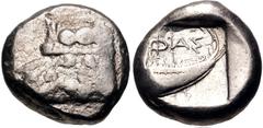 Greek LYCIA, Phaselis. Circa 500-440 BC. AR Stater (19mm, 11.10 g, 7h). Prow of galley left in the form of a forepart of a boar / Stern of galley right within incuse square. Heipp-Tamer Series 4, Emis