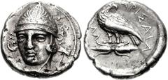 THESSALY, Larissa. Circa 370-360 BC. AR Drachm (5.89 g, 1h). Head of Aleuas facing slightly left, wearing conical helmet; labrys behind / Eagle standing right, head left, on thunderbolt; ELLA to left.