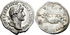 Hadrian. AD 117-138. AR Denarius (3.31 g, 6h). Struck circa AD 119-125. Laureate head right / Galley left. RIC II 113; RSC 1174. VF, lightly toned. From the Alexandre de Barros Ship Collection. Ex Cla