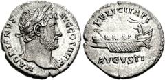 Hadrian. AD 117-138. AR Denarius (3.27 g, 7h). Struck circa AD 134-138. Laureate bust right, slight drapery on left shoulder / Galley with four oarsmen left, hortator at stern. RIC II 240; RSC 712a. G