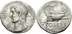 Hadrian. AD 117-138. AR Denarius (2.91 g, 12h). Uncertain Eastern mint. Struck circa AD 124-128. Head left / Galley right. RIC II -; Hill, Aurei -; RSC -; CNG 61, lot 1792 var. (bust type). Near VF, t