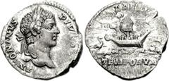 Caracalla. AD 198-217. AR Denarius (3.29 g, 6h). Struck AD 206. Laureate head right / Galley under sail in Circus left; above, four quadrigas left around; below, various beasts and fowl. RIC IV 157; R