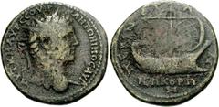 Caracalla. AD 198-217. Æ 33mm (22.21 g, 1h). Perinthus mint in Thrace. Radiate head right / Galley under sail with seven oarsmen right; hortator at stern. SNG Copenhagen 748; Varbanov 3913. Fine, oliv