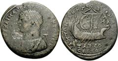 Caracalla. AD 198-217. Æ 34mm (19.89 g, 1h). Tarsus mint in Cilicia. Mantled bust left, wearing demiourgic crown / Galley under sail with five oarsmen right, guberntor at stern; mainsail to left. SNG 