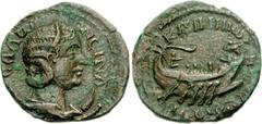Salonina. Augusta, AD 254-268. Æ 23mm (7.00 g, 12h). Cyzicus mint. Draped bust right, set on crescent, wearing stephane / KVZIKHNwN NEOKOP, quinquereme with four oarsmen right, hortator; at prow, Trit
