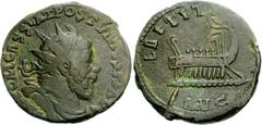 Postumus. Romano-Gallic Emperor, AD 260-269. Æ Sestertius(?) (8.44 g, 3h). Mint I (Trier). 3rd emission, AD 261. Laureate, draped, and cuirassed bust right / Galley with five oarsmen left, hortator at