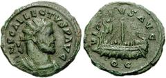 Allectus. Romano-British Emperor, AD 293-296. Quinarius (2.61 g, 7h). 'C' mint (Camulodounum). radiate and cuirassed bust right / Galley with four oarsmen and mainmast left; figure (Virtus?) standing 