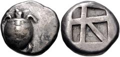 Greek ISLANDS off ATTICA, Aegina. Circa 480-457 BC. AR Stater (20.5mm, 12.18 g, 6h). Sea turtle, head in profile, with 'T-back' design on shell / Large square incuse with skew pattern. Meadows, Aegina