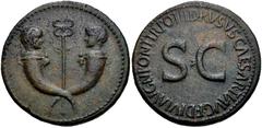 Roman Imperial Tiberius & Germanicus Gemellus. AD 19-37/8 and 19-23/4, respectively. Æ Sestertius (34mm, 27.01 g, 6h). Rome mint. Struck under Tiberius, AD 22-23. Crossed cornucopias, each surmounted 