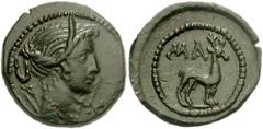 LYCIA, Masikytes. 1st century BC. Æ 19mm (4.09 g). Draped bust of Artemis right, quiver at shoulder / Stag standing right. Troxell 192; RPC I 3319. Good VF, black-green patina.
