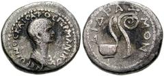 SYRIA, Seleucis and Pieria. Antioch. Nero. As Caesar, 50-54 AD. AR Didrachm (19mm, 6.34 g). Bare-headed and draped bust right / PAXMON, simpulum and lituus. RPC I 4171; Prieur 70; SNG Copenhagen 375 (