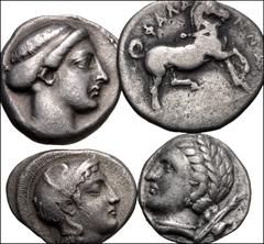 Greek THESSALY. Lot of four (4) AR Fractions. Includes: AR Drachm of Larissa // AR Drachm of Phalanna // AR Hemidrachm of Pharsalos // AR Hemidrachm of Pherai. Average VF, toned, some light porosity. 