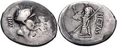 Roman Republican from the Andrew McCabe Collection The Pompeians. Sextus Pompey. 44(?) BC. AR Denarius (20mm, 3.40 g, 6h). Uncertain Spanish mint. Bare head of Pompey the Great right; [SEX] MAGN[VS] u