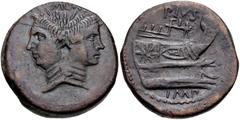 Roman Republican from the Andrew McCabe Collection The Pompeians. Sextus Pompey. 42-38 BC. Æ As (30mm, 23.45 g, 2h). Uncertain Sicilian mint. Laureate head of Janus with the features of Cn. Pompeius M