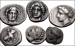 Greek THESSALY. Lot of six (6) silver issues. Larissa Early Facing Head Drachms (2) // Larissa Profile Drachm // Trikka Hemidrachm // Pherai Hemidrachm // Kierion Trihemiobol. Average VF, some with li