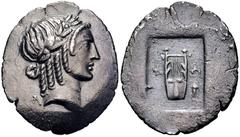 Greek LYCIAN LEAGUE. Circa 27-20 BC. AR Hemidrachm (15mm, 1.55 g, 12h). Masikytes mint. Laureate head of Apollo right / Lyre; tripod to right; all in incuse square. RPC I 3310; Troxell, Lycia, Period 