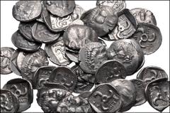 Large Lots GREEK. Asia Minor. Lot of fifty (50) Mithrapata AR Diobols. All coins: DYNASTS of LYCIA, Mithrapata. Circa 390-370 BC. AR Diobol. Facing lion's scalp / Triskeles within incuse square; vario
