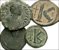 BYZANTINE. Lot of four early Byzantine Æ. Anastasius I. Æ Reduced Follis. Constantinople mint. Obverse with circular countermark. SB 14 // Æ Half Follis. Constantinople mint. SB 25 // Æ Reduced Half F