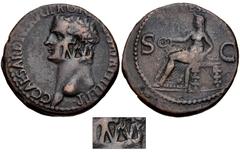 Countermarked Coins from the Richard Baker Collection UNCERTAIN WESTERN EUROPE. Æ As (27mm, 11.08 g, 7h). Countermark applied mid 1st century AD . (MV?) in rectangular countermark on a bronze as of Ca