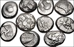 Large Lots GREEK. Asia Minor. Lot of 10 (ten) AR staters. Includes: 5th century issues of various mints: CARIA, Uncertain // LYCIA, Phaselis // PAMPHYLIA, Aspendos (4 coins) // Side // CILICIA. Kelend