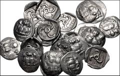 Large Lots GREEK. Asia Minor. Lot of twenty-five (25) better quality Mithrapata AR Diobols. All coins: DYNASTS of LYCIA, Mithrapata. Circa 390-370 BC. AR Diobol. Facing lion's scalp / Triskeles within