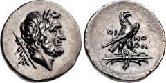 Greek LYCIA, Oinoanda. Circa 200 BC. AR Didrachm (19mm, 7.92 g, 12h). Head of Zeus right, wearing laurel wreath; A and lotus-tipped scepter to left / Eagle standing right on winged thunderbolt; OI-NO/