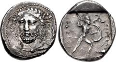 Greek DYNASTS of LYCIA. Perikles. Circa 380-360 BC. AR Stater (22mm, 9.84 g, 5h). Phellos mint. Struck circa 380-375 BC. Head of Perikles facing slightly left, wearing laurel wreath, drapery around ne