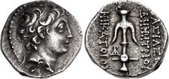 Greek SELEUKID EMPIRE. Demetrios II Nikator. First reign, 146-138 BC. AR Drachm (17mm, 4.08 g, 11h). Seleukeia in Pieria mint (probably). Diademed head right / BAΣIΛEΩΣ ΔHMHTPIOY NIKATOPOΣ, upright an