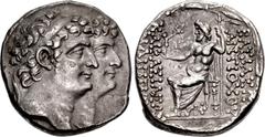 Greek SELEUKID EMPIRE. Antiochos XI & Philip I. Circa 94-93 BC. AR Tetradrachm (26mm, 15.75 g, 1h). Uncertain mint in Cilicia. Diademed jugate busts right / BAΣIΛEΩ[Σ] ANTIOXOY KAI BAΣIΛEΩΣ ΦIΛIΠΠΟV, 