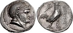 Oriental Greek BAKTRIA, Local issues. Sophytes. Circa 280/78-270 BC. AR Tetradrachm (28mm, 16.98 g, 6h). Attic standard. Uncertain mint in the Oxus Regios. Male head right, wearing crested Attic helme