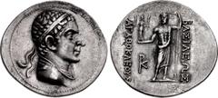 Oriental Greek BAKTRIA, Greco-Baktrian Kingdom. Agathokles Dikaios. Circa 185-175 BC. AR Tetradrachm (32mm, 16.71 g, 12h). Diademed and draped bust right / BAΣIΛEΩΣ ΑΓΑΘΟΚΛΕOYΣ, Zeus standing facing, 