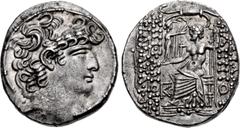 Roman Provincial SELEUCIS and PIERIA, Antioch. Gaius Cassius Longinus. 53-51 BC. AR Tetradrachm (26mm, 15.07 g, 12h). In the name and types of Philip I Philadelphus. Diademed head right / [BA]ΣIΛE[ΩΣ]