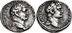 Roman Provincial SELEUCIS and PIERIA, Antioch. Vespasian, with Titus as Caesar. AD 69-79. AR Tetradrachm (24mm, 15.13 g, 12h). Dated "New Holy Year" 2 (AD 69/70). AVTOKPAT KAIΣA OVEΣΠAΣ[IANOV], laurea
