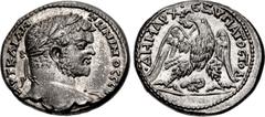Roman Provincial COELESYRIA, Damascus. Caracalla. AD 198-217. AR Tetradrachm (25mm, 11.88 g, 6h). Struck AD 215-217. AVT KAI AN-TωNINOC CЄ-[B], laureate bust right, slight drapery / ΔHMAPX ЄΞ VΠATOC T