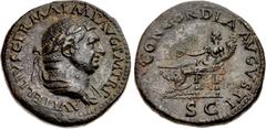 Roman Imperial Vitellius. AD 69. Æ Dupondius (27mm, 14.68 g, 6h). Rome mint. Struck circa late April–20 December AD 69. Λ VITELLIVS GERMΛ IMP ΛVG P M TR P, laureate head right / CONCORDIA AVGVSTI, Con