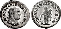Roman Imperial Balbinus. AD 238. AR Denarius (21mm, 3.24 g, 6h). Rome mint. 1st emission. IMP CAES D CAEL BALBINVS AVG, laureate, draped, and cuirassed bust right / PROVIDENTIA DEORVM, Providentia sta