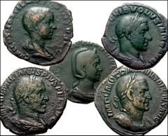 Roman Imperial Collection of Trajan Decius and Trebonianus Gallus and Their Families; Aemilian. Æ Sestertii. Includes the following: Trajan Decius (7) // Herennia Etruscilla (1) // Herennius Etruscus 