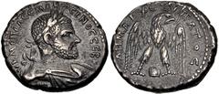 Roman Provincial MESOPOTAMIA, Edessa. Macrinus. AD 217-218. AR Tetradrachm (26mm, 13.99 g, 12h). AV K M ΟΠЄΛ CЄ MAKPЄINOC CЄB, laureate and draped bust right / ΔHMAPX ЄΞ VΠATOC, eagle standing facing,