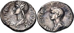 Roman Provincial SELEUCIS and PIERIA, Antioch. Nero, with Agrippina Junior. AD 54-68. AR Didrachm (20mm, 6.21 g, 12h). Struck under Claudius. Draped bust of Agrippina Junior left / Bareheaded and drap