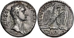 Roman Provincial SELEUCIS and PIERIA, Antioch. Nerva. AD 96-98. AR Tetradrachm (25mm, 15.33 g, 12h). Dated "New Holy Year" 1 (AD 96/7). Laureate bust right, wearing aegis / Eagle standing right on thu