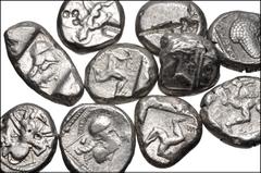 Large Lots GREEK. Asia Minor. Lot of ten (10) AR Staters. Includes: 5th century issues of various mints: CARIA, Uncertain (Mylasa?). Forepart of roaring lion right / Two rectangular incuses // LYCIA, 