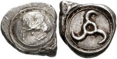 DYNASTS of LYCIA. Uncertain dynast. Circa 480/70-430 BC. AR Stater (20mm, 9.89 g). Pegasos flying left on round shield; pellet below / Triskeles in incuse circle. Cf. Falghera 73; BMC Lycia -; SNG Cop