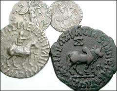 ORIENTAL GREEK. Miscellaneous. Baktrian and Indo-Scythian. Includes: Menander. 160-145 BC. AR Drachm. Helmeted bust right / Athena advancing left // Indo-Scythian Kings. Azes. Circa 30's BC-20 AD. Æ. 